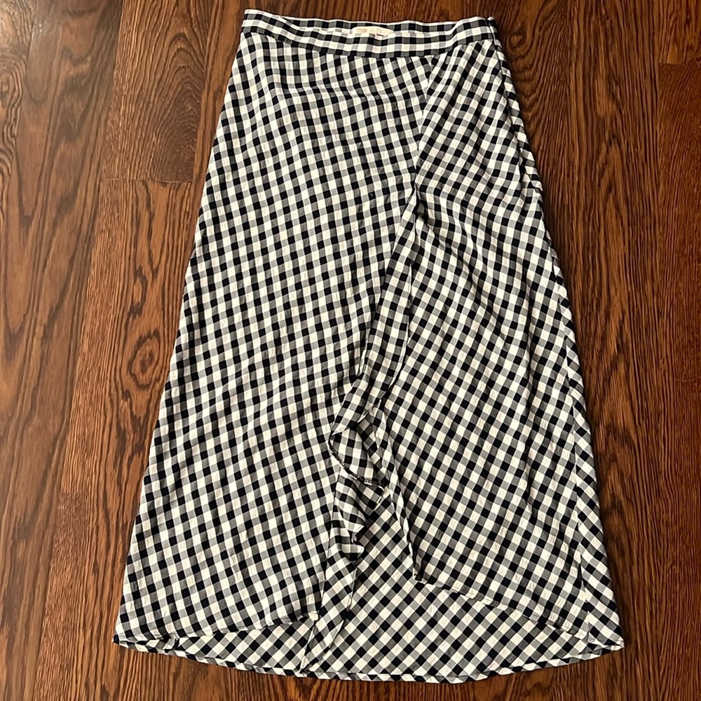 Maje Gingham Plaid Print Midi Skirt